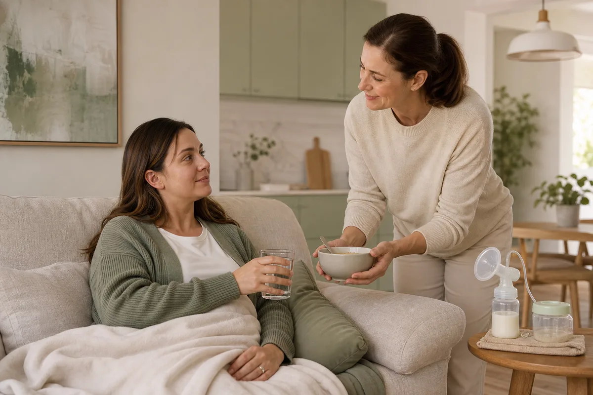 Gripte süt sağma ve aile desteği alan anne